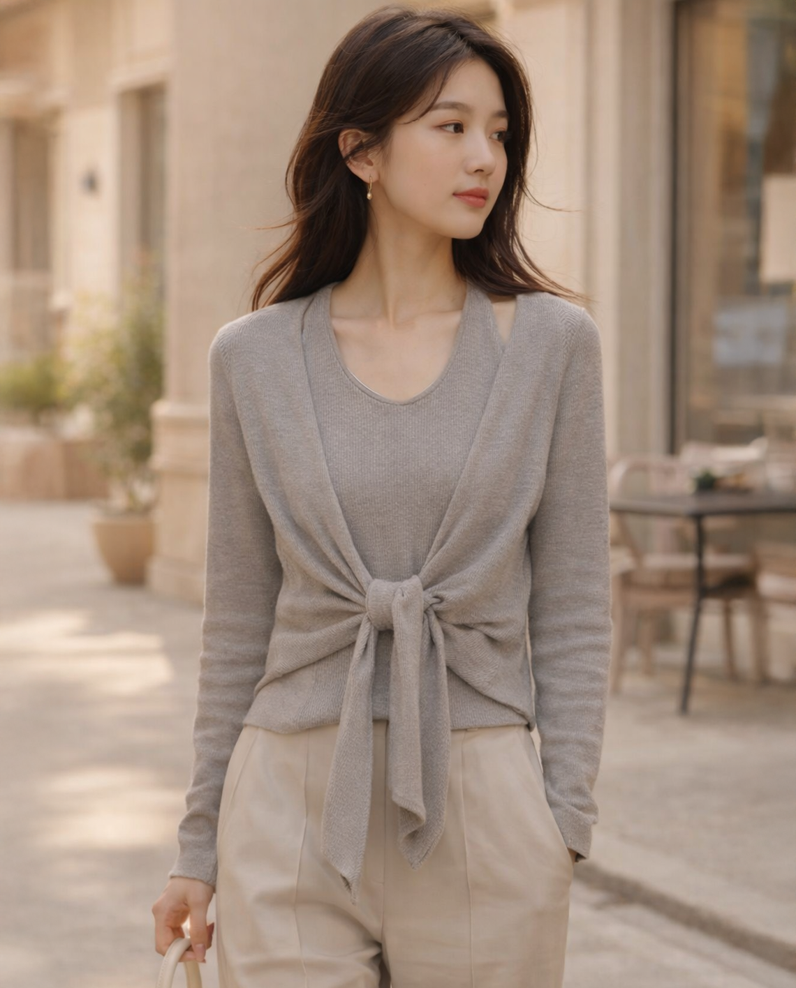 Q109掛脖假兩件上衣